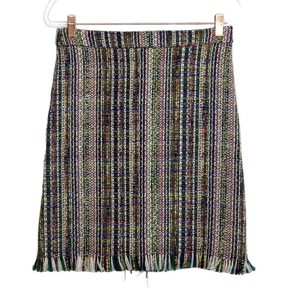 Anthropologie Tweed Multi-Color Fringe Skirt Size 4 Modern Royalty Preppy - Picture 3 of 5